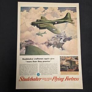 WWII Studebaker Flying Fortress Ad – B-17 Bomber – Life Magazine – 1940s